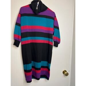 Vintage Fredericks Of Hollywood Knit Striped Dress Size 5 3/4 Sleeve